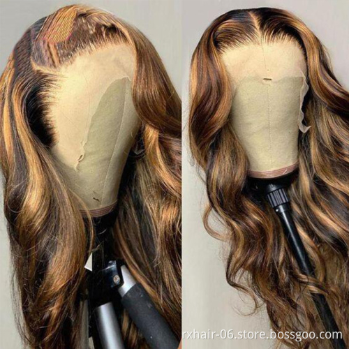 Glueless Highlight Human Hair Lace Front Wigs,Brazilian Virgin Frontal Wig,Natural Piano Color Pre plucked HD Lace Front Wigs